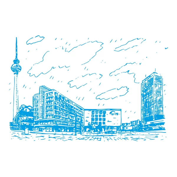 Fernsehturm ve Alexanderplatz, Berlin, Almanya. — Stok Vektör