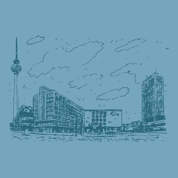 Fernsehturm and Alexanderplatz, Berlim, Alemanha . — Vetor de Stock