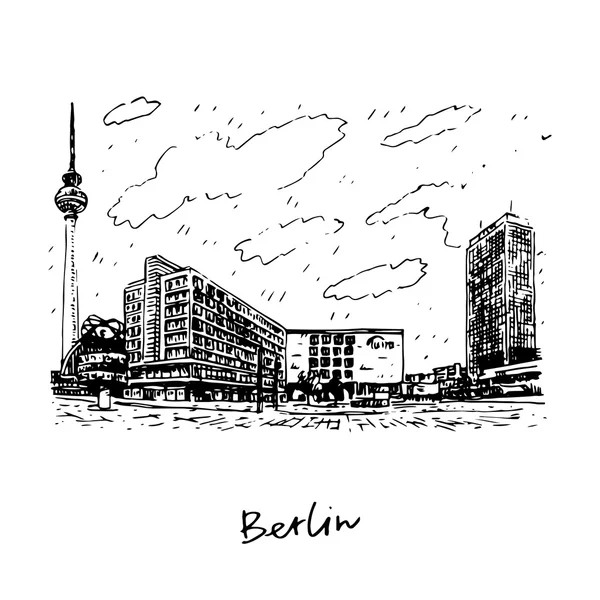 Fernsehturm and Alexanderplatz, Berlim, Alemanha . —  Vetores de Stock