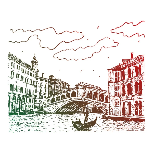 Rialto Köprüsü Venedik, İtalya. — Stok Vektör