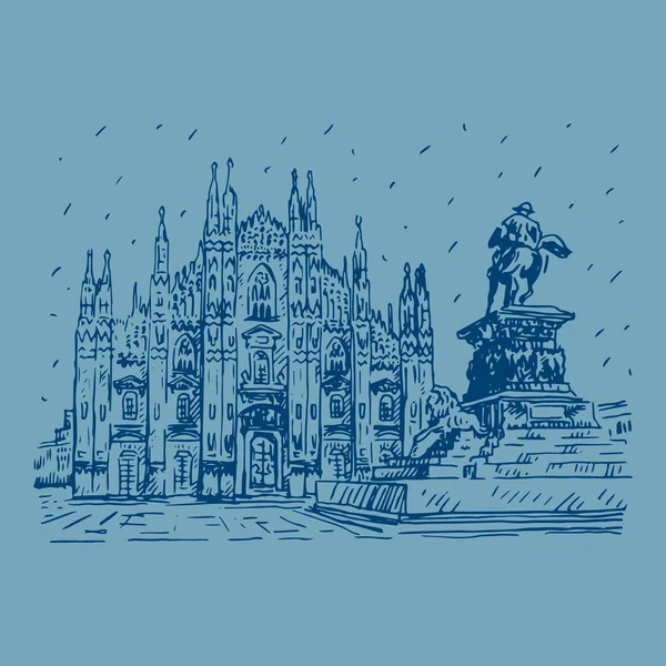 Milanos katedral med statyn, Italien. — Stock vektor