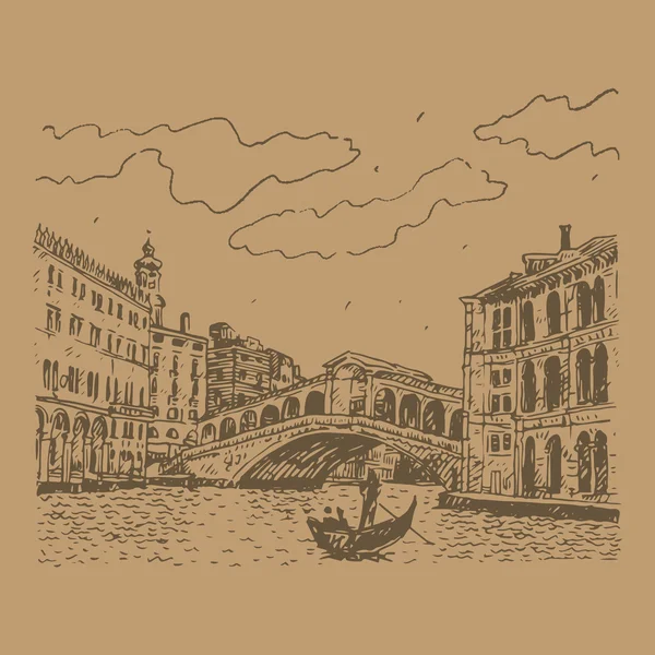 El puente de Rialto en Venecia, Italia . — Vector de stock