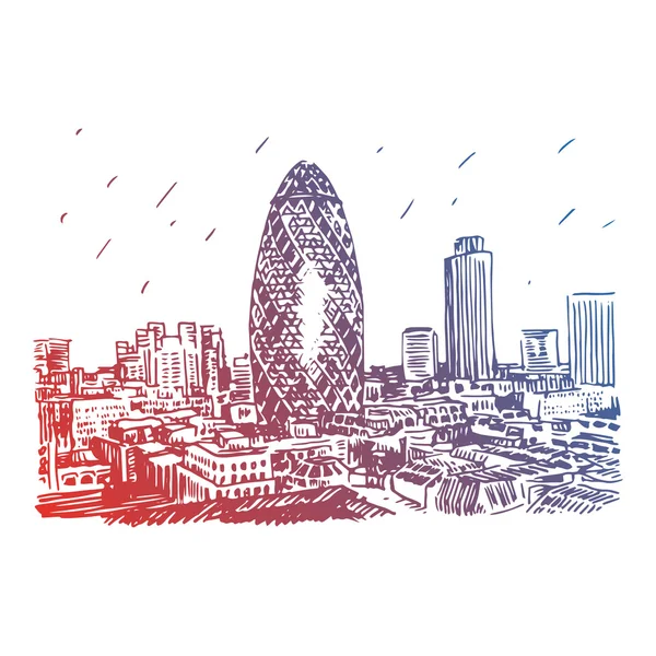 Vista del edificio Gherkin (30 St Mary Axe). La ciudad de Londres, Inglaterra, Reino Unido . — Vector de stock