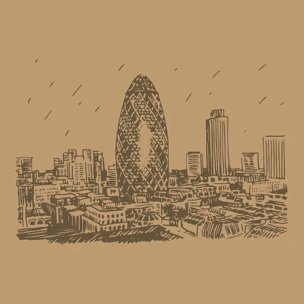 View of Gherkin building (30 St Mary Axe). The City of London, England, UK. — Stock Vector