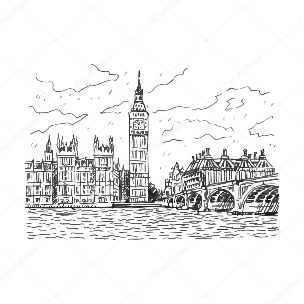 Palace of Westminster, Elizabeth Tower (Big Ben) and Westminster Bridge. London, England, UK.