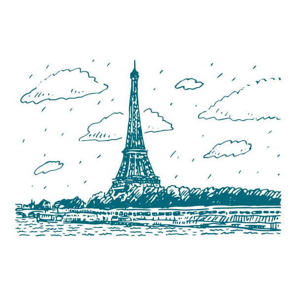Wieża Eiffla z brzegu Sekwany w Paryż, Francja. — Wektor stockowy