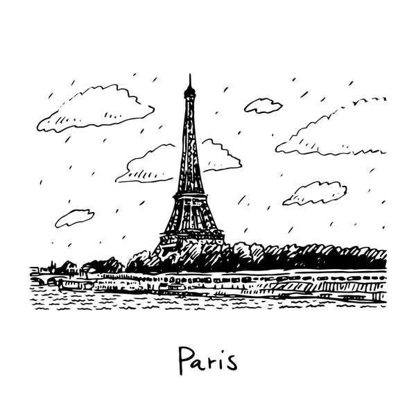 La torre Eiffel desde el río Sena en París, Francia . — Vector de stock