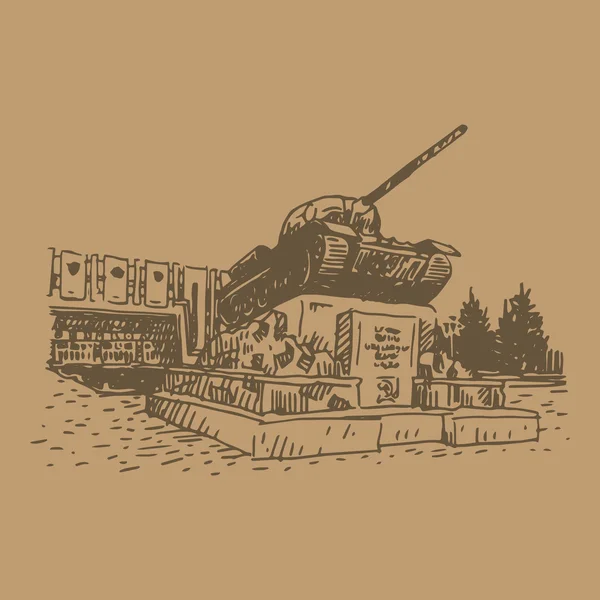 苏联的 T-34 坦克在下塔吉尔，俄罗斯乌拉尔国家生产企业附近的纪念碑. — 图库矢量图片