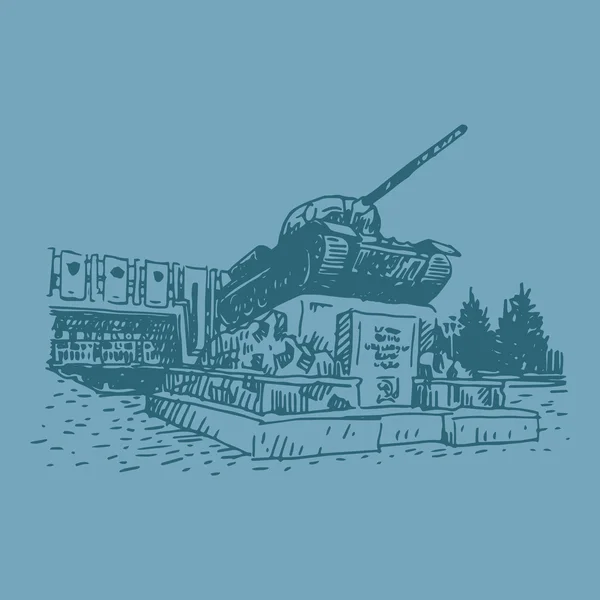 Monumento al tanque soviético T-34 cerca de Uralvagonzavod en Nizhny Tagil, Rusia . — Archivo Imágenes Vectoriales