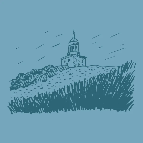 La torre de vigilancia sobre la colina, un símbolo de Nizhny Tagil, Rusia . — Archivo Imágenes Vectoriales