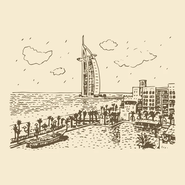 Hotel Burj Al Arab, Dubai, Emiratos Árabes Unidos . — Vector de stock