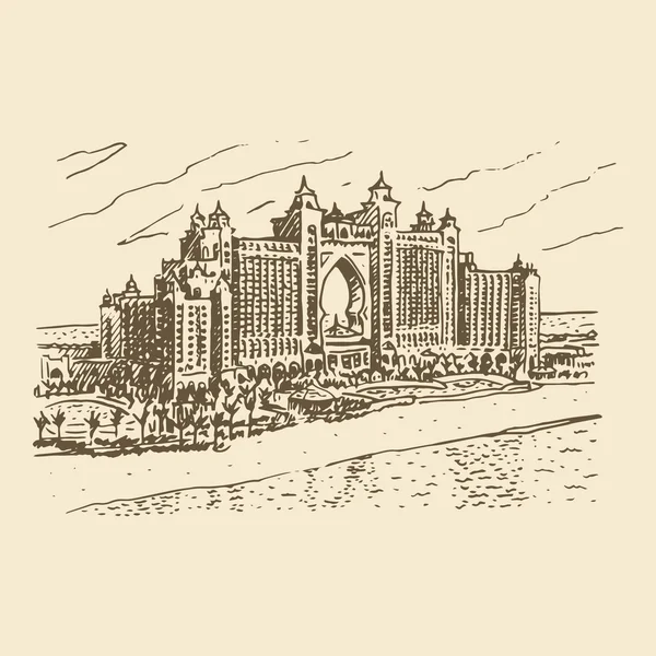 Hotel Atlantis, Palm, Dubaj, Spojené arabské emiráty. — Stockový vektor