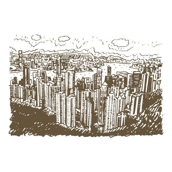 El horizonte de Hong Kong. Vista desde el pico Victoria . — Vector de stock