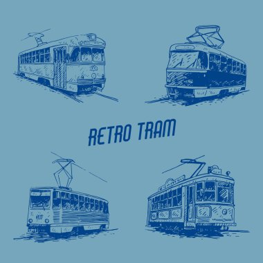 Vintage tramvaylar kümesi. Retro taşıma.