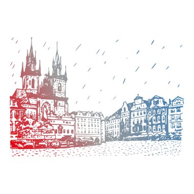 Eski Şehir Meydanı Prag, Çek Cumhuriyeti. Kilise Our Lady Tyn ve anıt Jan Hus önce.