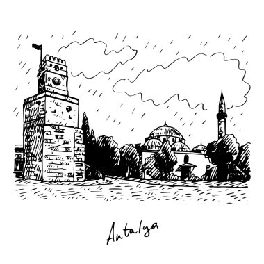 Görünümü Saat Kulesi, Antalya, Türkiye.