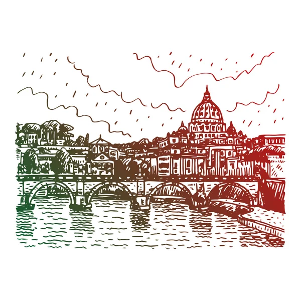 Vue du Tibre et de la cathédrale Saint-Pierre à Rome, Italie . — Image vectorielle
