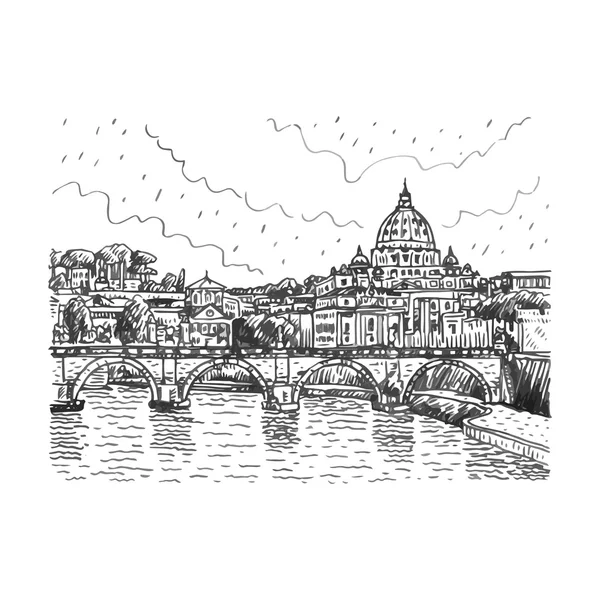 View at Tiber and St. Peter 's cathedral in Rome, Italy . — стоковый вектор