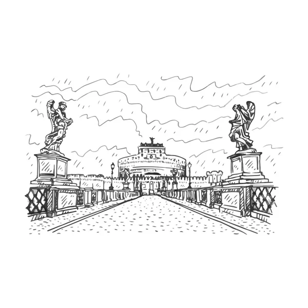 Castillo de San Ángel y puente sobre el río Tíber en Roma, Italia. — Vector de stock