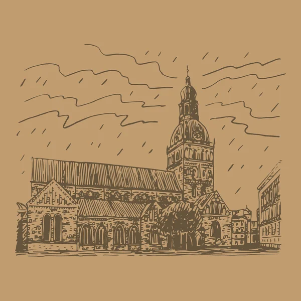 Riga, ラトビアの福音ルーテル大聖堂. — ストックベクタ