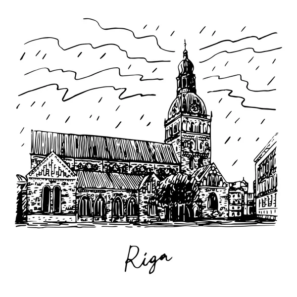 Evangelisk lutherska domkyrkan i Riga, Lettland. — Stock vektor