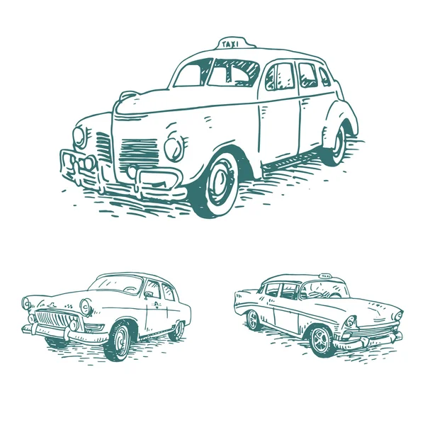 Conjunto de taxi vintage. Transporte retro . — Vector de stock