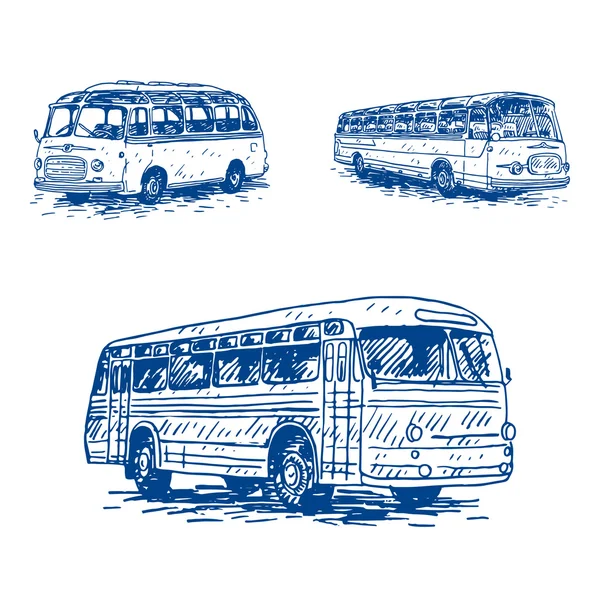 Conjunto de autobuses retro. Imagen de transporte vintage . — Vector de stock