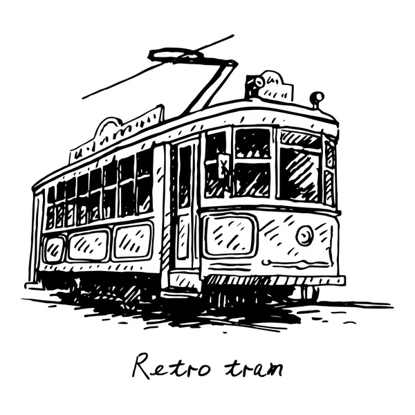 Ретро трамвай. Картинка старинного транспорта . — стоковый вектор