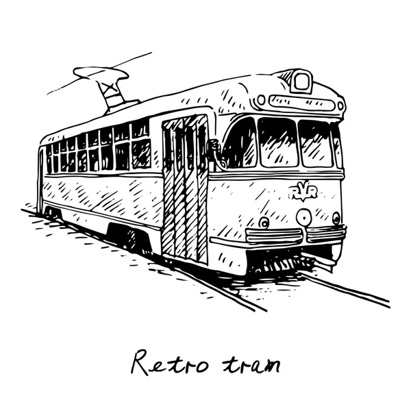 Ретро трамвай. Картина старовинного транспорту . — стоковий вектор