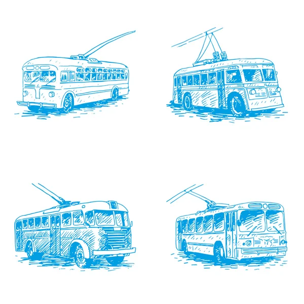 Uppsättning av retro trådbussar. Bild av vintage transport. — Stock vektor