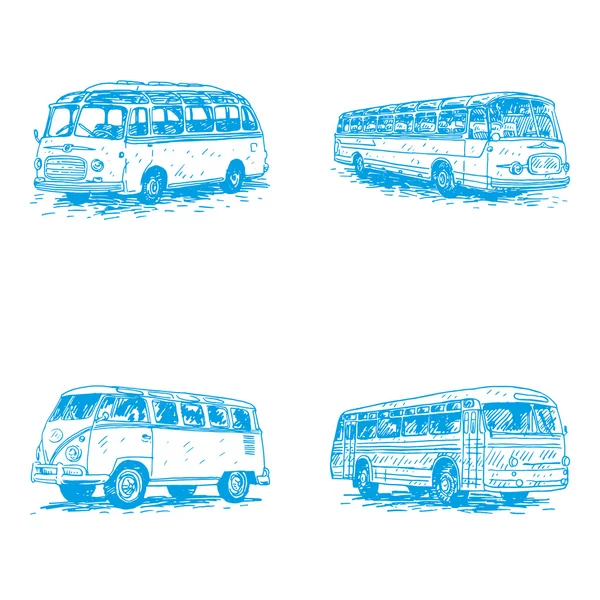 Reihe von Retro-Bussen. Bild vom Oldtimer-Transport. — Stockvektor