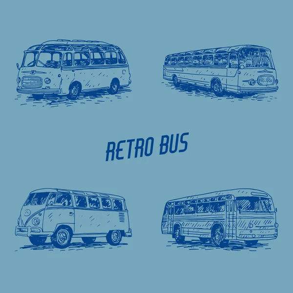 Uppsättning av retro bussar. Bild av vintage transport. — Stock vektor