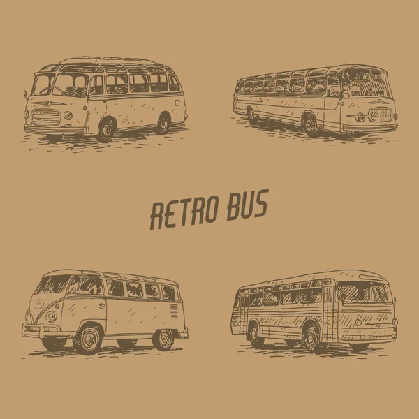 Uppsättning av retro bussar. Bild av vintage transport. — Stock vektor