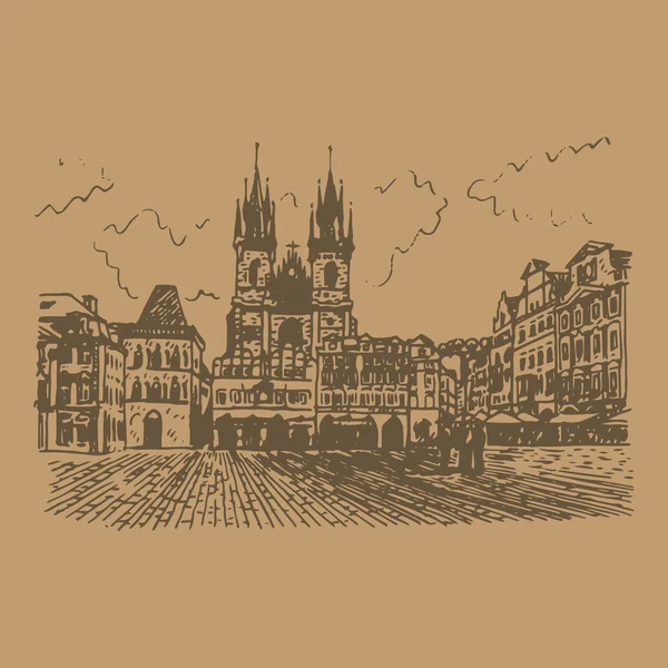 Plaza de la Ciudad Vieja en Praga, República Checa. — Vector de stock