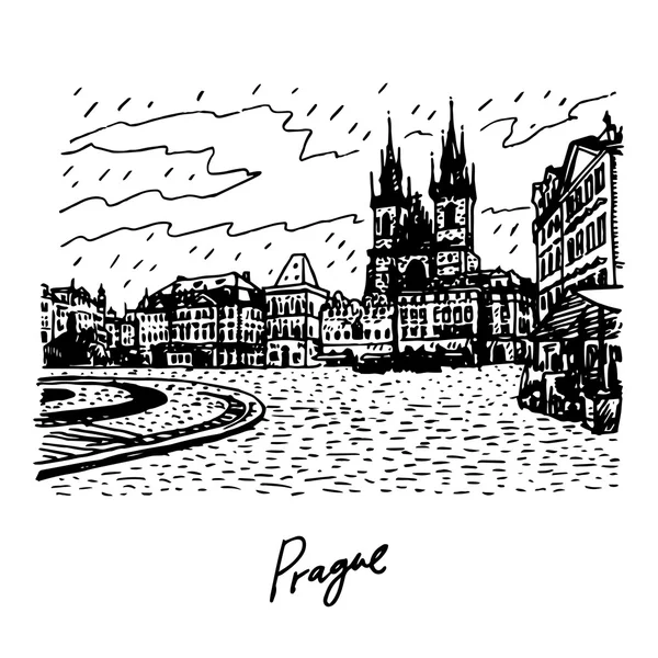 Place de la Vieille Ville, Eglise Notre Dame avant Tyn, Prague, République Tchèque . — Image vectorielle