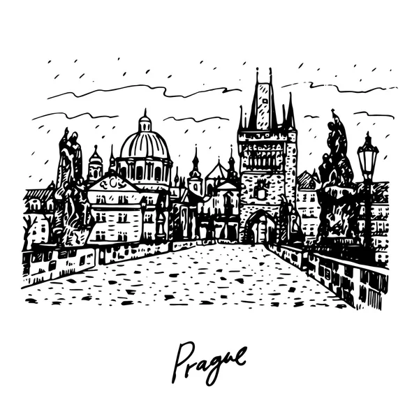 Vista de Charles Bridge, Praga, República Checa . — Vetor de Stock