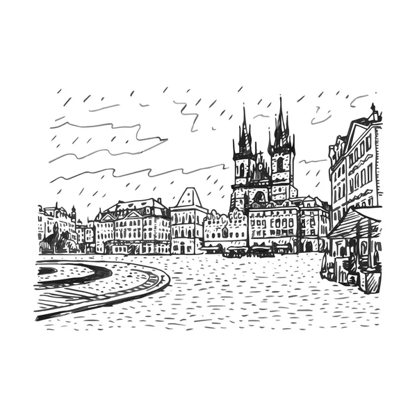 Plaza de la Ciudad Vieja, Iglesia de Nuestra Señora ante Tyn, Praga, República Checa . — Vector de stock