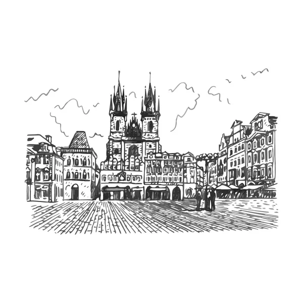 Plaza de la Ciudad Vieja en Praga, República Checa. — Vector de stock