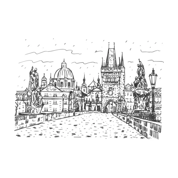 Vue depuis le pont Charles, Prague, République tchèque . — Image vectorielle