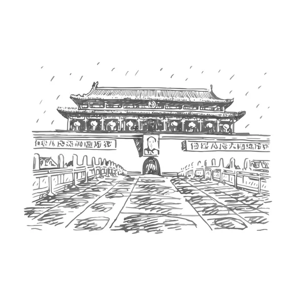 Η Τιενανμέν πύλη στην πλατεία Τιενανμέν στο Πεκίνο, Κίνα. — Διανυσματικό Αρχείο