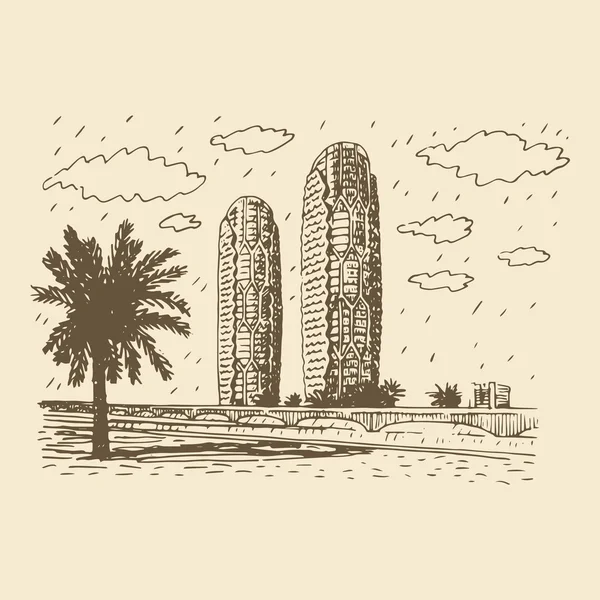 Al Bahr Towers en la ciudad de Abu Dhabi, Emiratos Árabes Unidos . — Vector de stock