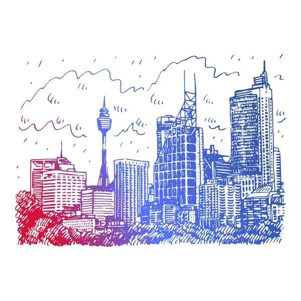 悉尼，澳大利亚的悉尼塔和摩天大楼视图. — 图库矢量图片
