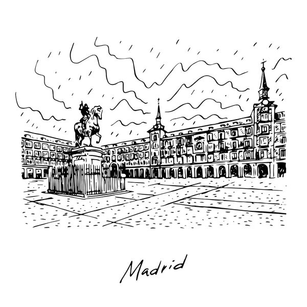 Socha krále Filipa Iii na plaza Mayor v centru Madridu, Španělsko. — Stockový vektor