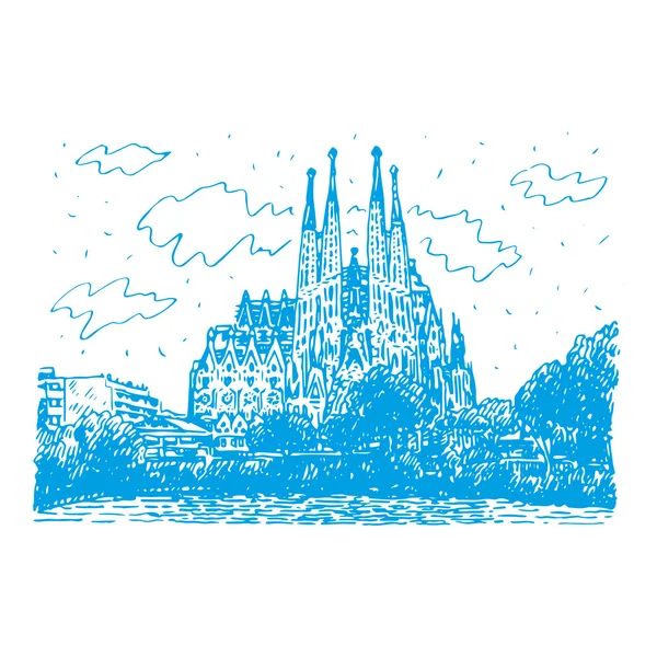 Templo de la Sagrada Familia en Barcelona, España . — Vector de stock