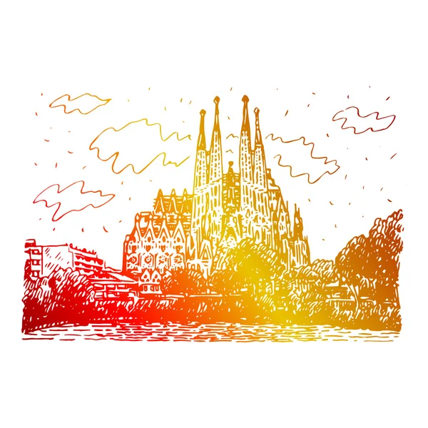 Świątynia Sagrada Familia w Barcelonie, Hiszpania. — Wektor stockowy