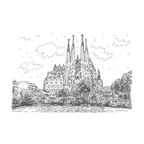 Sagrada Familia Temple a Barcellona, Spagna . — Vettoriale Stock
