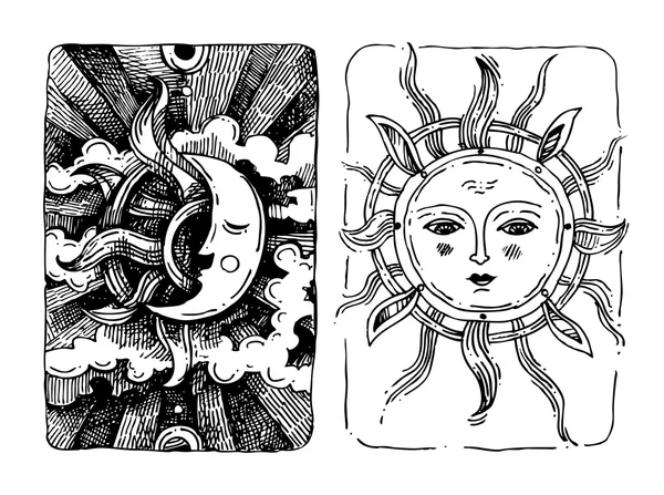 Soleil et lune décoratifs — Image vectorielle
