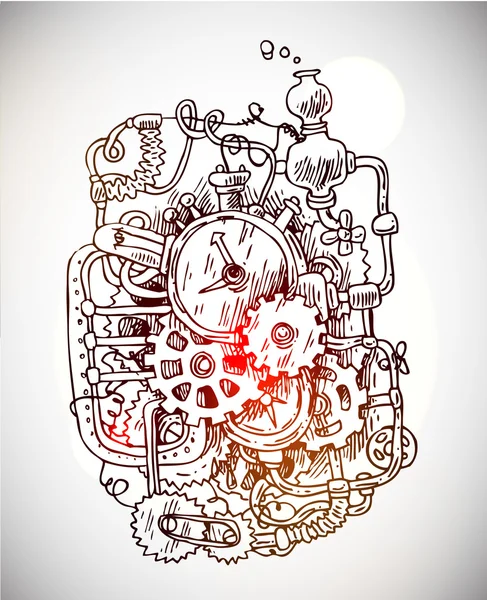 Sketch steampunk mechanism — Stock Vector