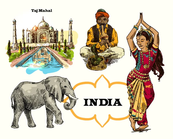 Belas ilustrações Índia — Vetor de Stock