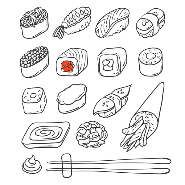 Sushi von Hand gezeichnet — Stockvektor